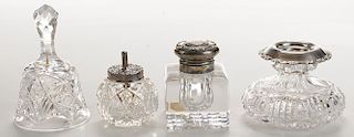 Four Brilliant Period Cut Glass Desk Accessories