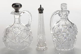 Brilliant Period Cut Glass Bitters Bottle, Two Decanters