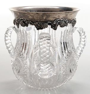 Meriden Brilliant Period Cut Glass Three Handled Loving Cup
