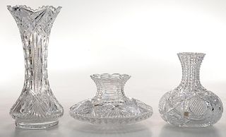 Two Brilliant Period Cut Glass Vases and Flower Center