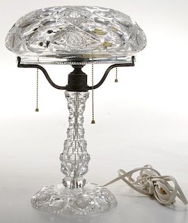 Hawkes Brilliant Period Cut Glass Three Light Lamp