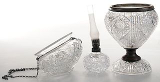 Brilliant Period Cut Glass Oil Lamps, Basket