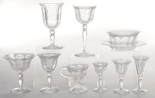 J. Hoare Intaglio Cut Glass Stems, Bowl, Plate