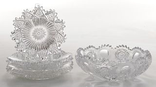 Five Brilliant Period Cut Glass Plates, Bowl
