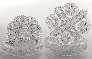 Six Brilliant Period Cut Glass Plates, Card Holder