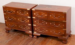 Rosewood and Boulle Inlaid Nightstands, Pair