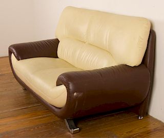 Leather Two-Toned Contemporary Loveseat