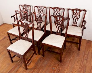 Eight Mahogany Chippendale Style Dining Chairs
