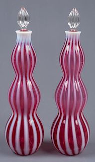 Pair of Triple Gourd Blown Glass Decanters