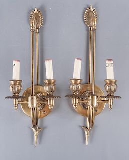 Pair of Brass Double Light Sconces