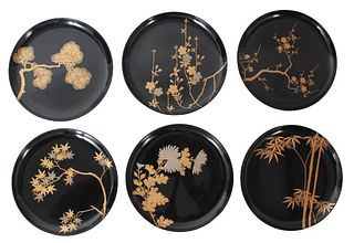 Set of 6 Japanese Lacquer Plates