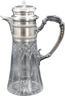 Cut Glass Pitcher w Silver Plated Lid