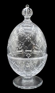 Vintage Crystal Egg Shaped Pedestal Dish