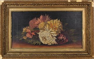 American Antique Floral Painting, Oil on Canvas