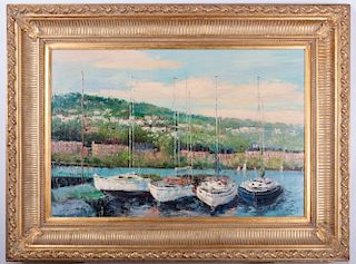 Matt Thomas Oil on Canvas Harbor Scene