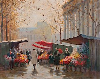 V. Chevalier Oil on Canvas Flower Market