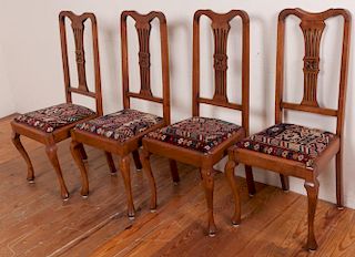 Queen Anne Style Dining Chairs, Four (4)