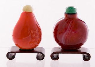 19th C Stone or Glass Chinese Snuff Bottles, Two