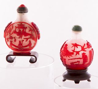 19th C Chinese Cameo Glass Snuff Bottles, Two (2)