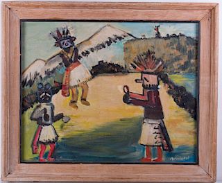 Margaret Mangan "Hopi Kachinas" Masonite Painting
