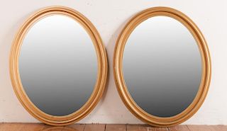 Gilt Framed Oval Mirrors, Pair