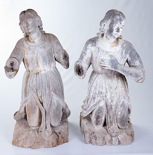 L 18th - E 19th Century Carved Wood Angels