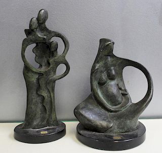 2 Patinated Bronze Abstract Figures Signed  Coste