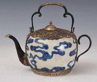 Chinese Blue and White Teapot with Silver Mounts