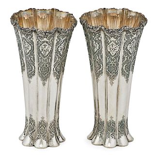 PAIR OF PERSIAN SILVER FLUTED VASES