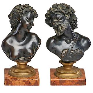 BRONZE BUSTS OF BACCHUS AND BACCHANTE