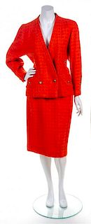 A Chanel Red Orange Wool Skirt Suit,