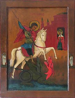 LARGE Antique Russian Icon St. George with Two Saints