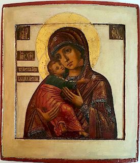 Antique Russian Icon Vladimirskaya Mother of God