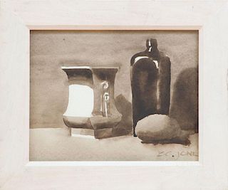 20TH CENTURY SCHOOL: STILL LIFE WITH BOTTLE AND VASE