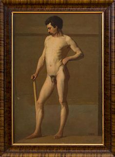 EUROPEAN SCHOOL: STANDING MALE NUDE WITH STAFF