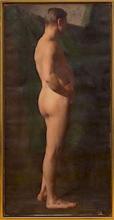 IRENE HIGGINS: STANDING MALE NUDE WITH HANDS ON HIP