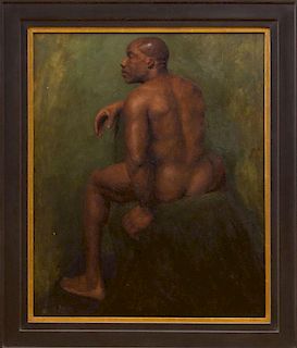 20TH CENTURY SCHOOL: STUDY OF A MALE NUDE FROM THE BACK