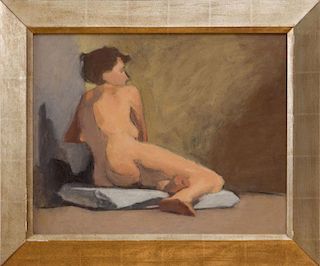 20TH CENTURY SCHOOL: SEATED FEMALE NUDE FROM BEHIND