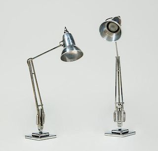 PAIR OF GEORGE CARWARDINE CHROME AND METAL ANGLEPOISE TABLE LAMPS, HERBERT TERRY & SONS, LTD.REDDITCH, C. 1934