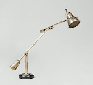 SILVER-PLATED METAL COUNTER BALANCE TABLE LAMP, AFTER A MODEL BY EDOUARD WILFRIED BUQUET