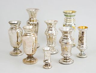 GROUP OF EIGHT MERCURY GLASS VASES