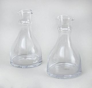 PAIR OF GLASS MALLET-FORM CARAFES