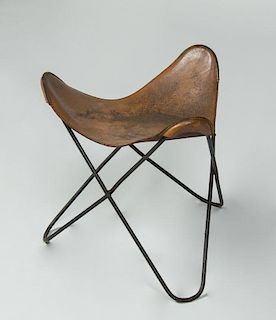 MODERN LEATHER AND METAL BUTTERFLY STOOL
