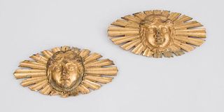 PAIR OF LOUIS XIV STYLE CARVED GILTWOOD SUNBURST MASK HEAD WALL DECORATIONS