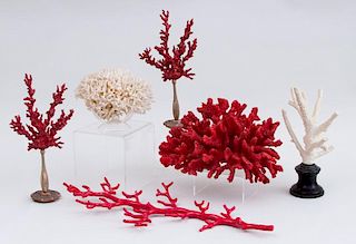 TWO CORAL SPECIMENS AND FOUR COMPOSITION "CORAL" SPECIMENS