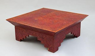 RED STAINED BAMBOO LOW TABLE
