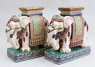 PAIR OF MODERN CHINESE POTTERY ELEPHANT-FORM GARDEN SEATS