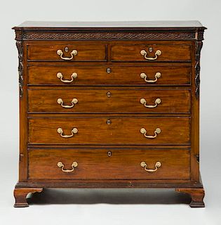 GEORGE III CARVED MAHOGANY TALL CHEST OF DRAWERS