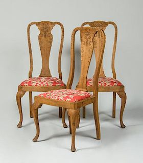 SET OF THREE DUTCH ROCOCO STYLE OAK TALL-BACK SIDE CHAIRS