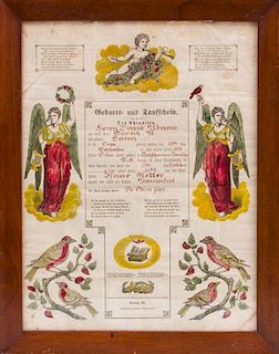 GERMAN HAND-COLORED ENGRAVED PAPER WEDDING CERTIFICATE